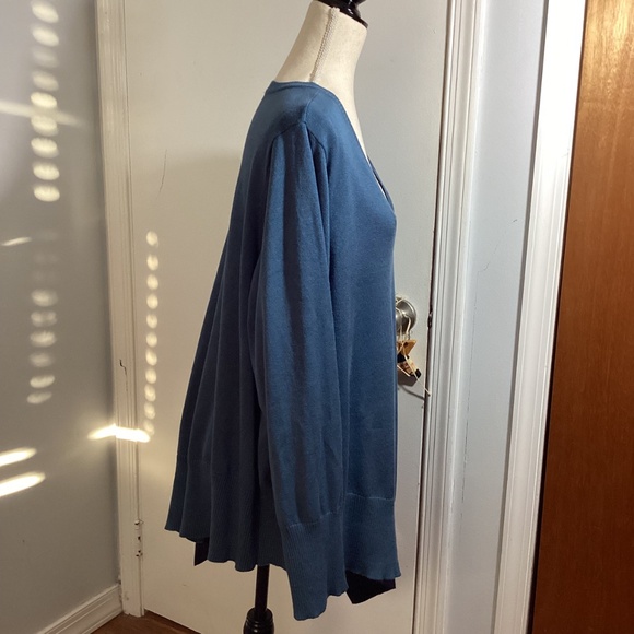 89TH + MADISON PLUS 3X V NECK SWEATER PULLOVER ASYMMETRICAL COLORBLOCK TEAL NAVY - Picture 4 of 11